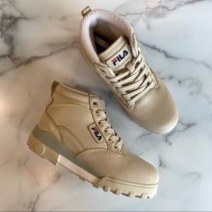 FILA X BARNEYS Grunge Leather Sneaker Boots Feece Lined Nude